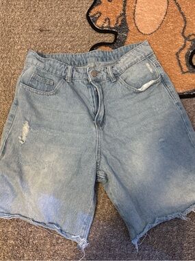 Casual Light Blue Distressed Men's Jean Shorts